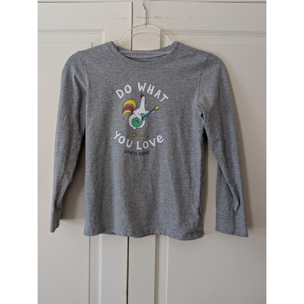 Life is Good Kids Sz L  Long-Sleeve T-shirt Do What You Love Chicken Guitar Gray